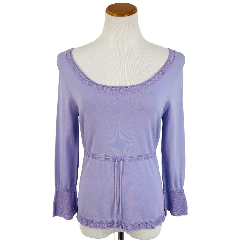 Y2K The Limited Lavender Purple Croquette Lace Trim Tie Waist Knit Top Blouse - Picture 10 of 16
